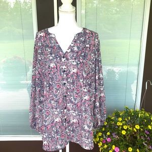 Terra Sky Paisley Pink & White  tunic blouse Size 1X
